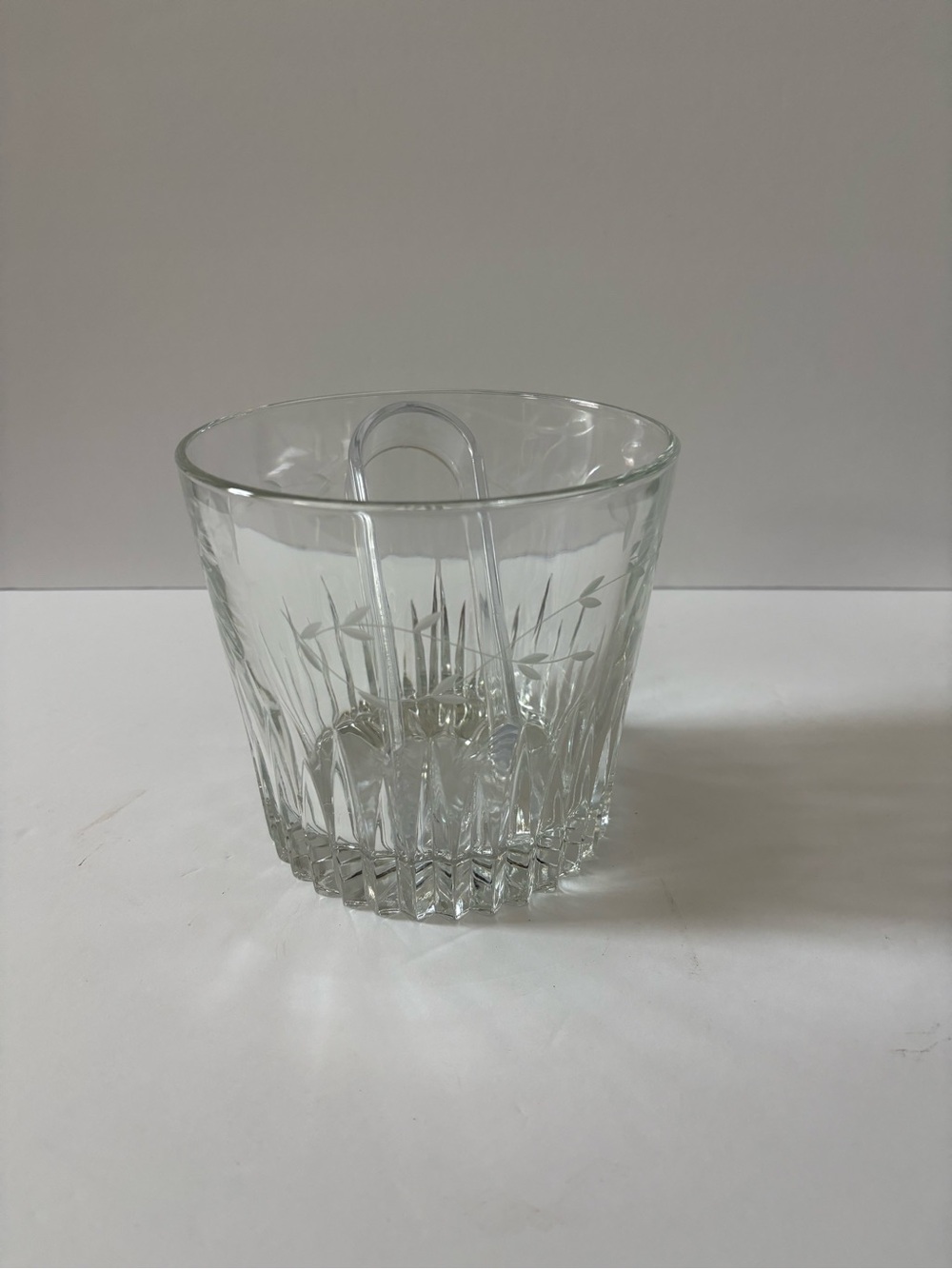 Princess House Small Clear Etched Glass Ice Bucket with Tongs